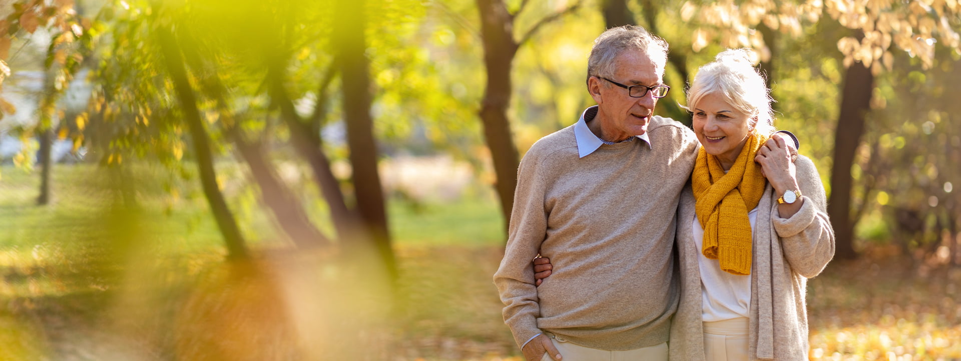 Long Island Reverse Mortgage elderly couple on a walk in the fall