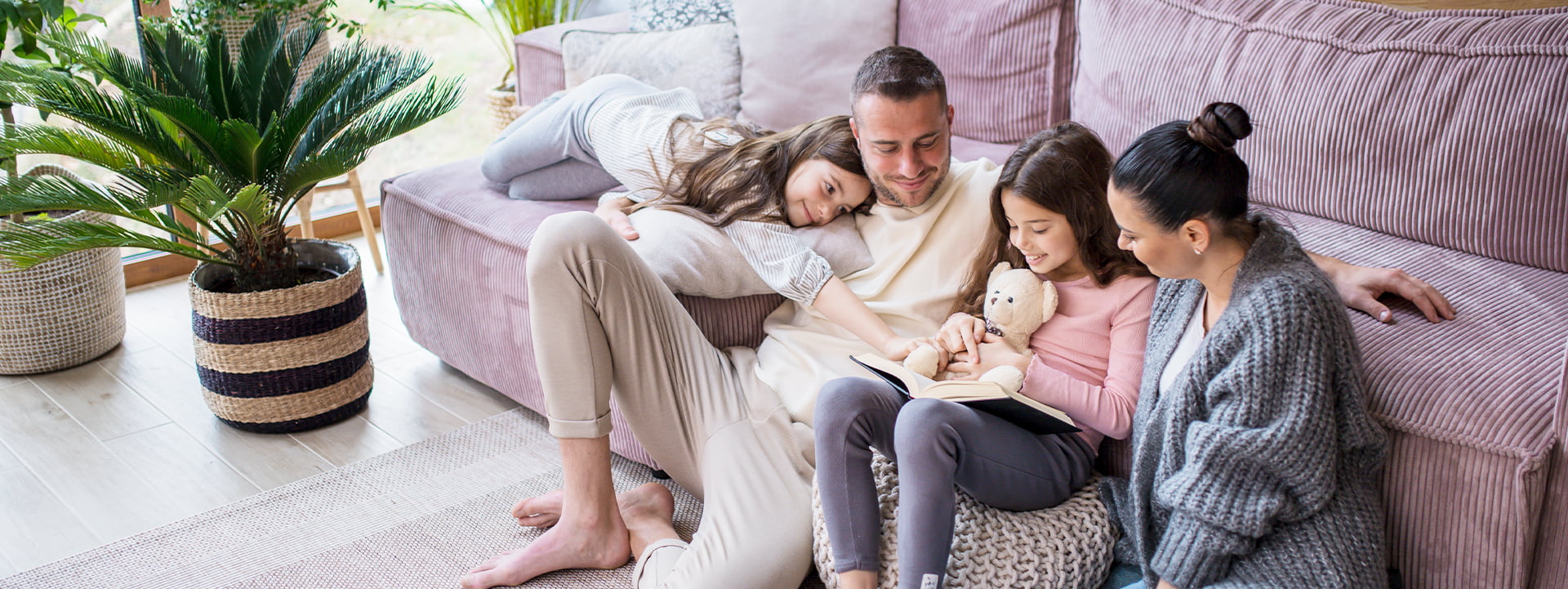 happy family in living room